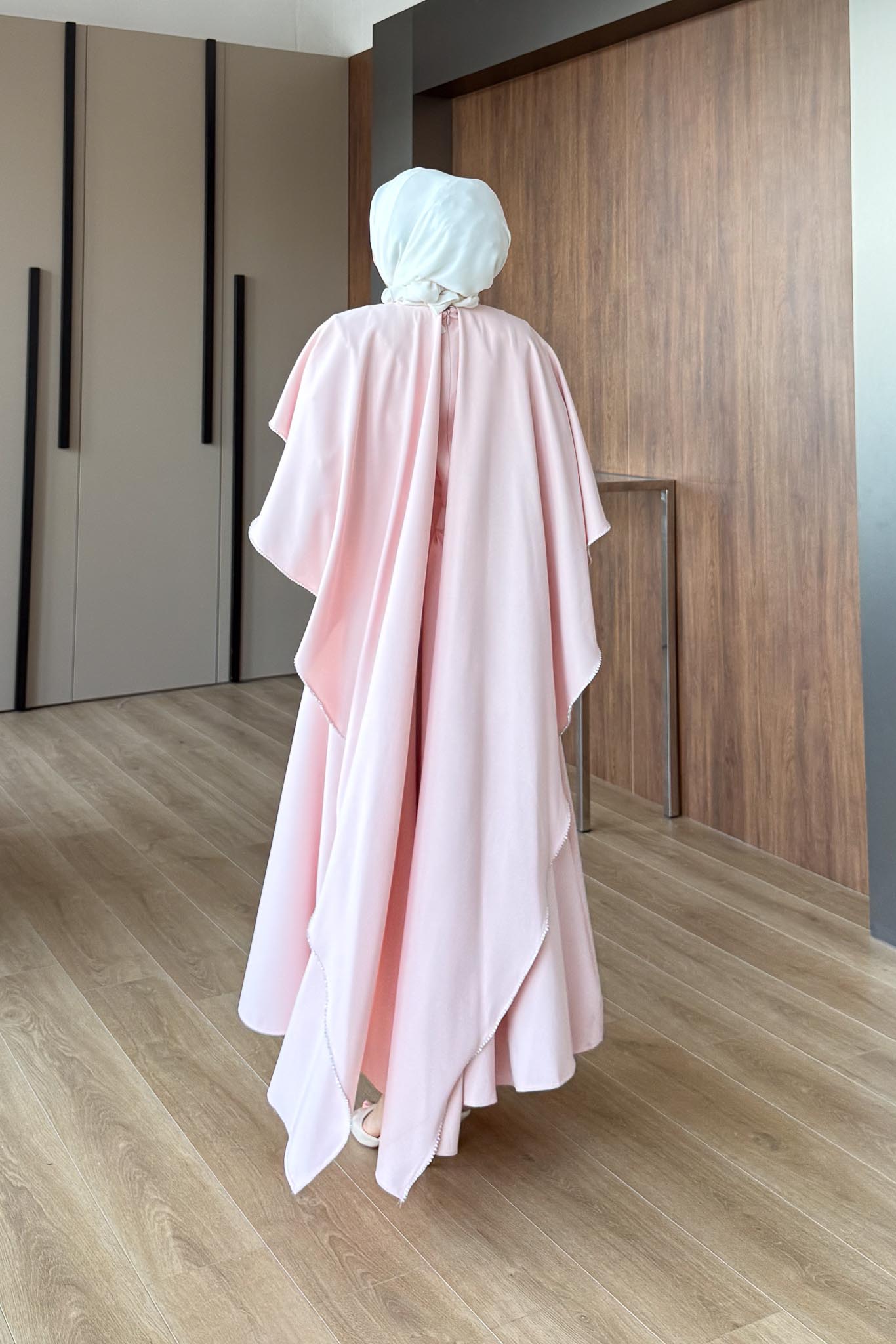 Riva Pelerin Taş Detaylı Elbise Pembe - Resim 3