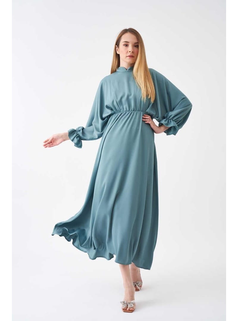 Beli Lastikli Abiye Elbise Mint - Resim 4