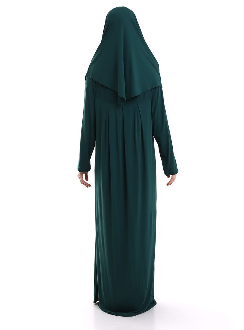 Tek Parça Pratik Başörtülü Robalı Namaz Elbisesi 8015 Zümrüt Yeşili Yeşil - Resim 3