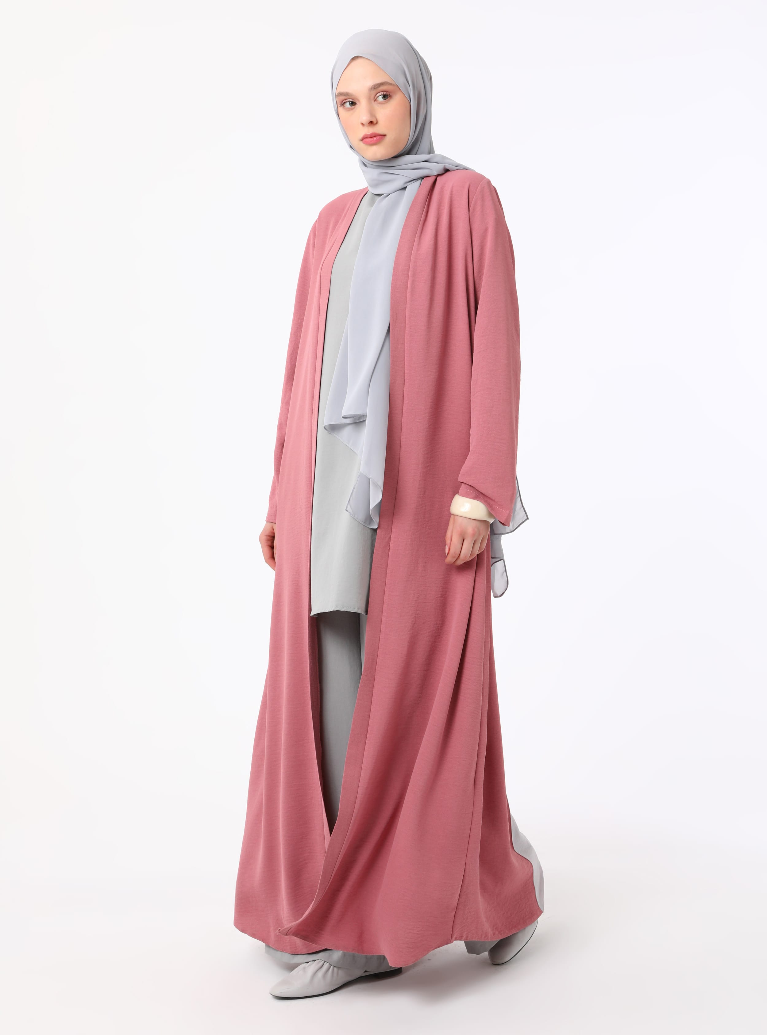 Garni Detaylı Gül Rengi Abaya - Refka - Resim 3