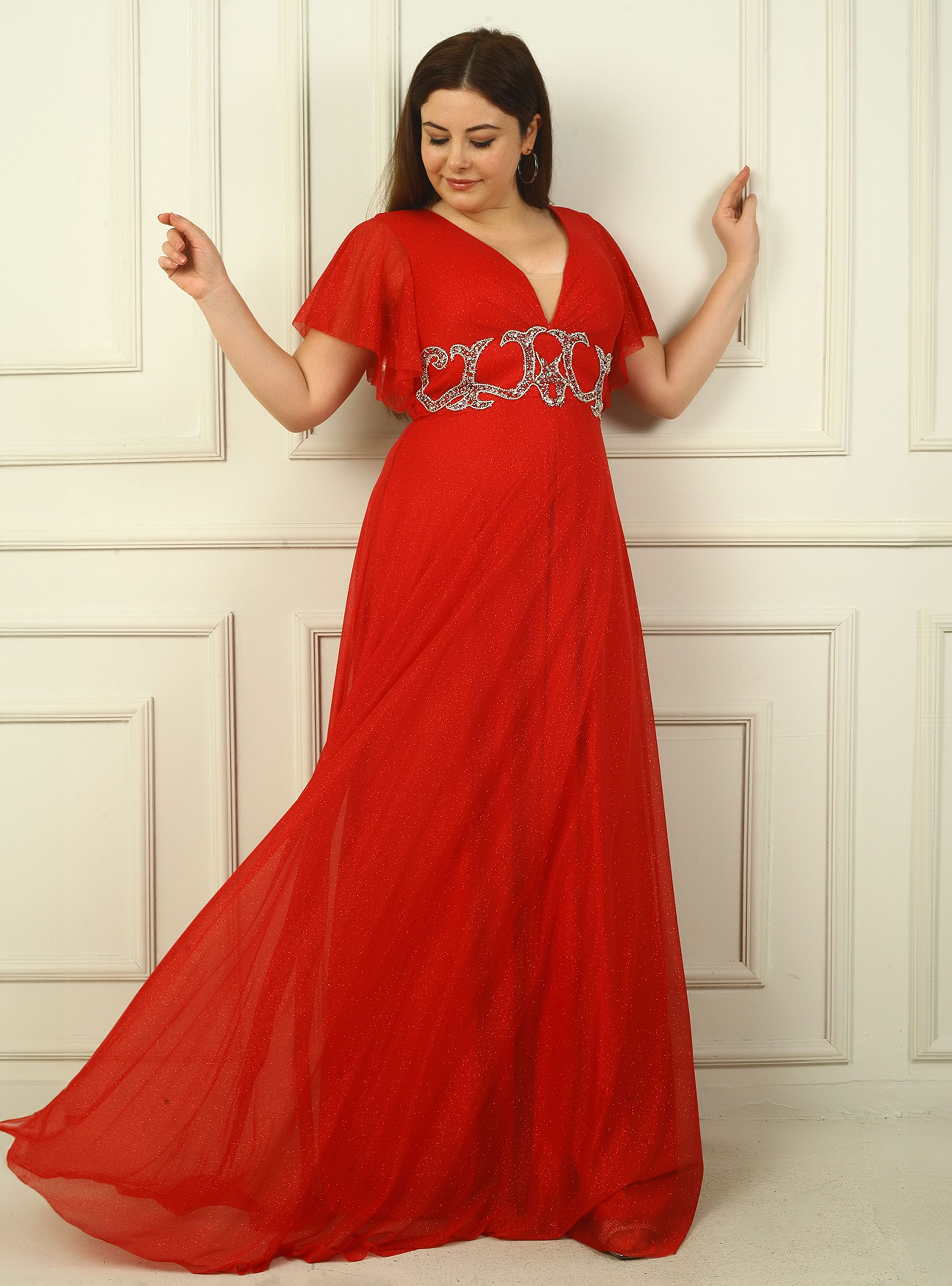 Abiye Elbise - Kirmizi - By Saygı - Resim 3