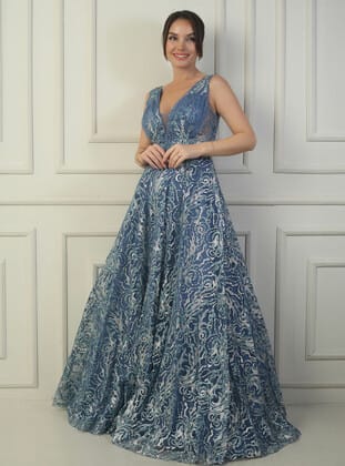 Abiye Elbise - Kot mavi - By Saygı