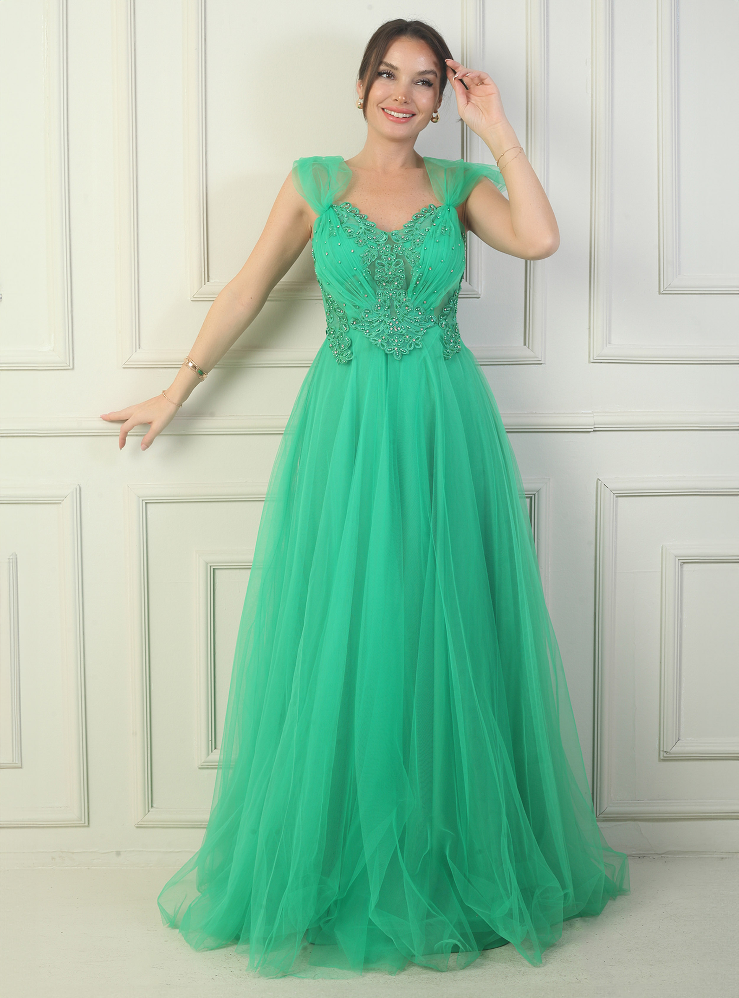 Abiye Elbise - Yesil - By Saygı - Resim 2