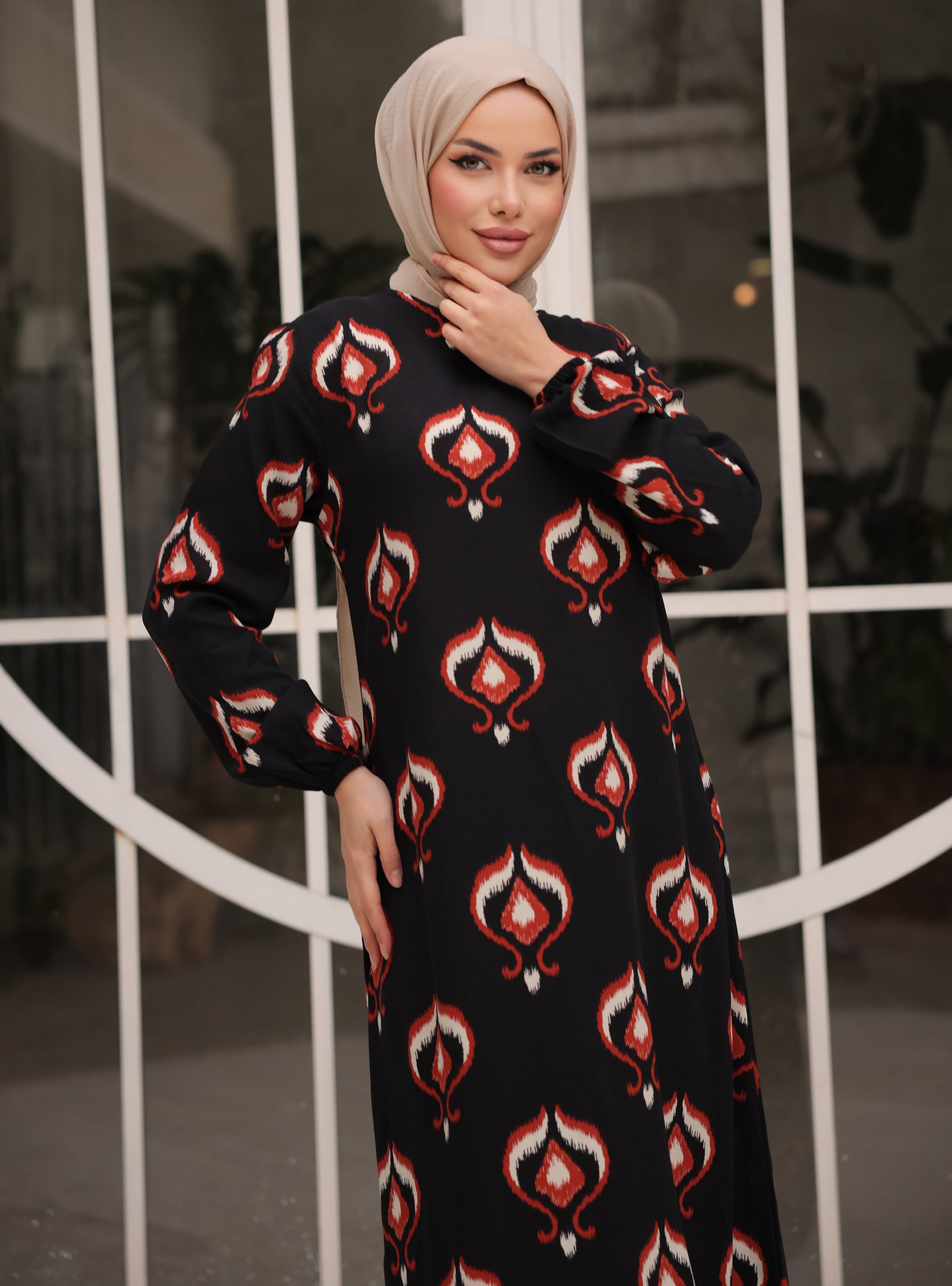 VİSKON TESETTÜR ELBİSE - Kiremit- SAHRA BUTİK - Resim 2