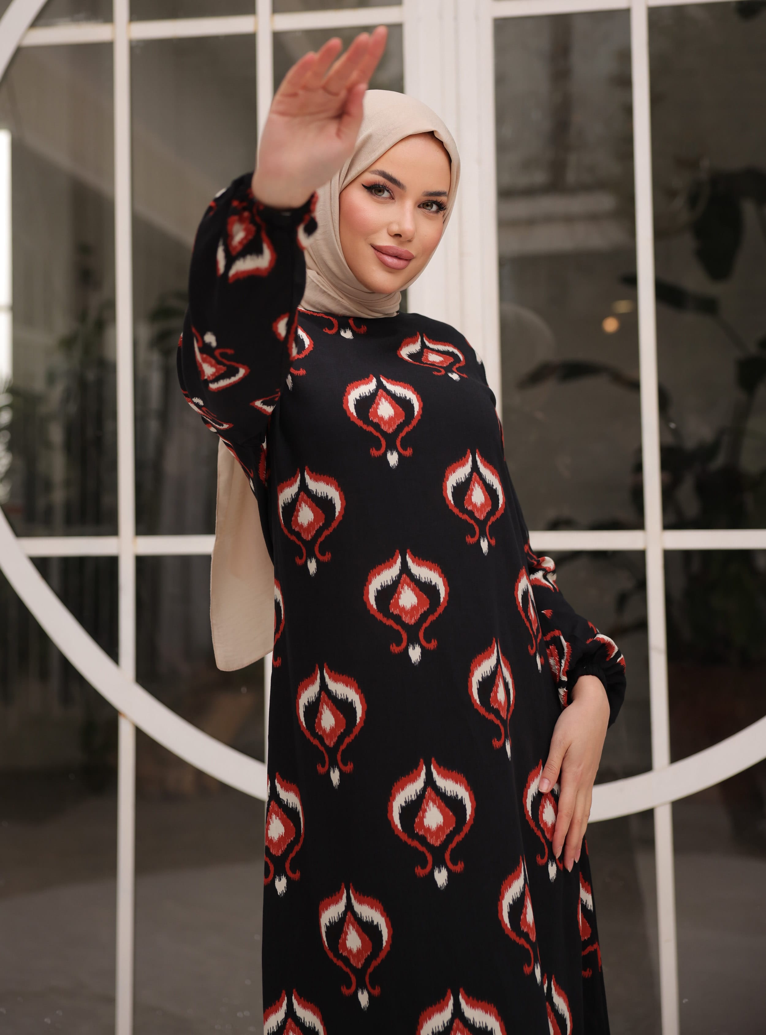 VİSKON TESETTÜR ELBİSE - Kiremit- SAHRA BUTİK - Resim 3