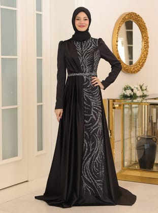 Mihrimah Tesettür Abiye Elbise - Siyah - Azra Design