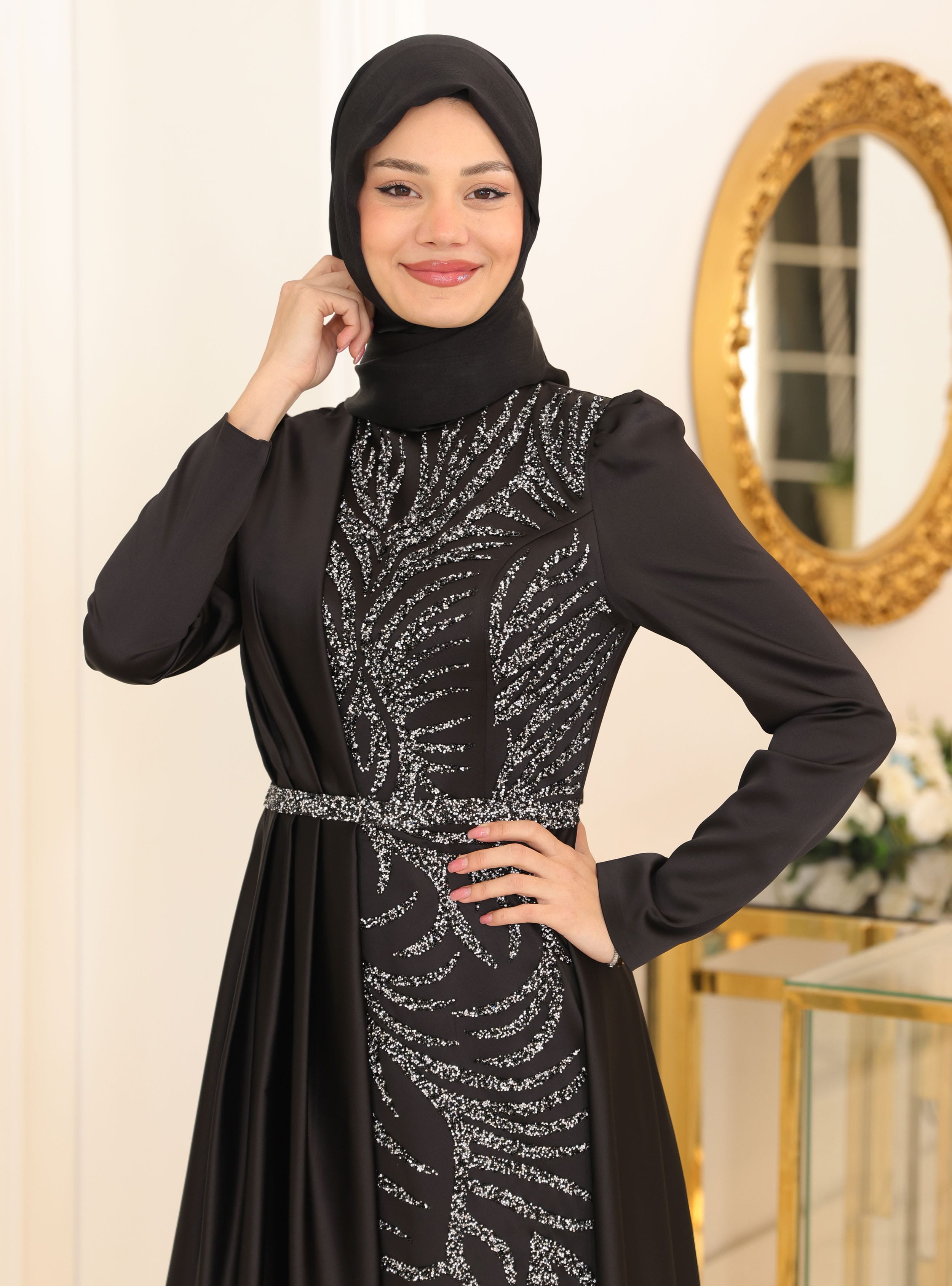 Mihrimah Tesettür Abiye Elbise - Siyah - Azra Design - Resim 2