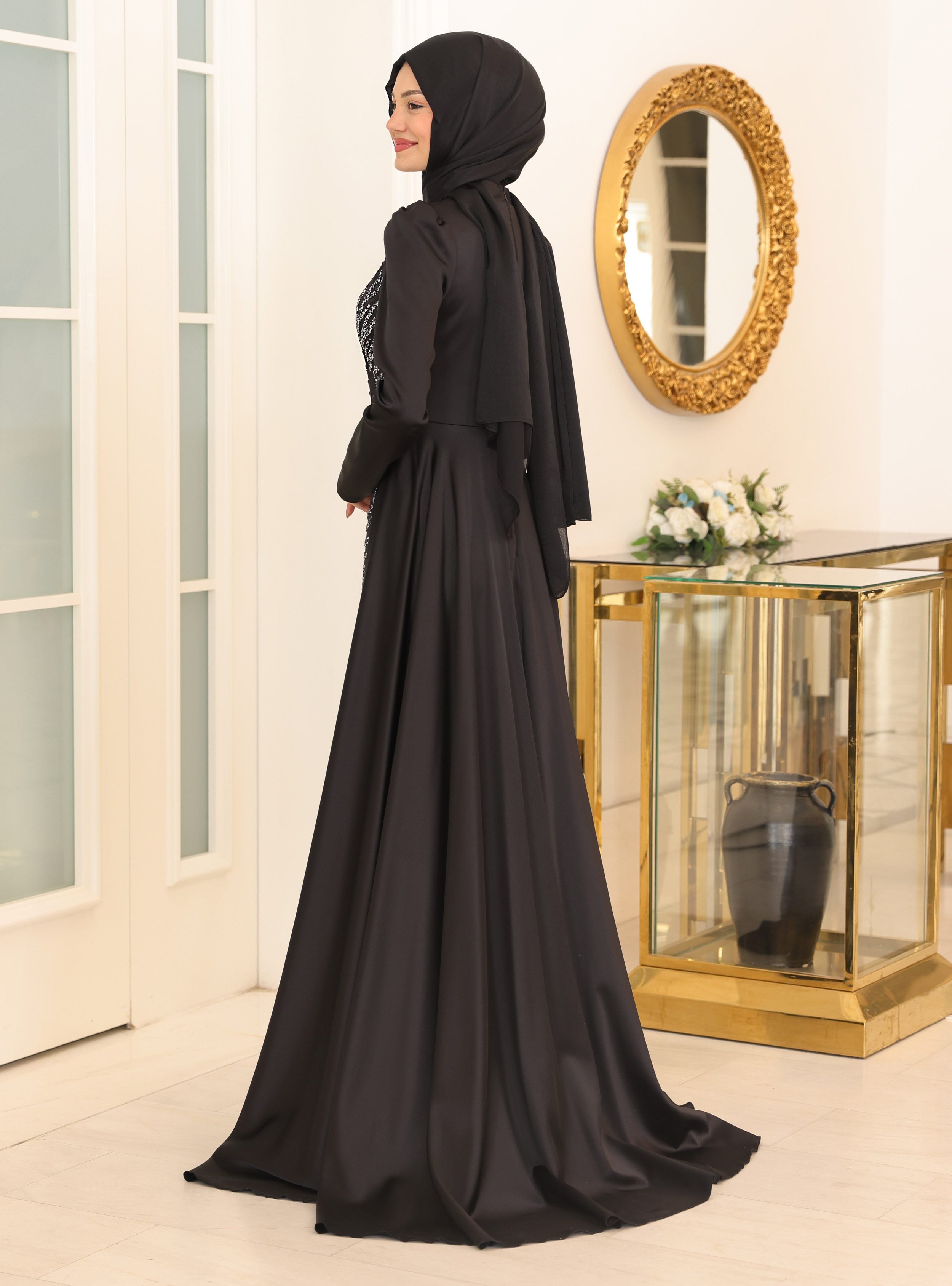 Mihrimah Tesettür Abiye Elbise - Siyah - Azra Design - Resim 3
