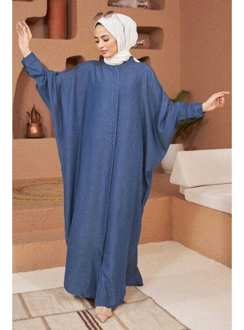 6571-Denim Tensel Abaya Koyu Mavi - Resim 2