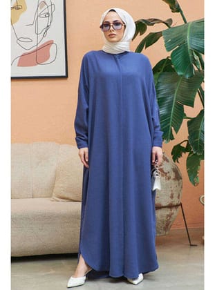 6571-Krep Abaya İndigo