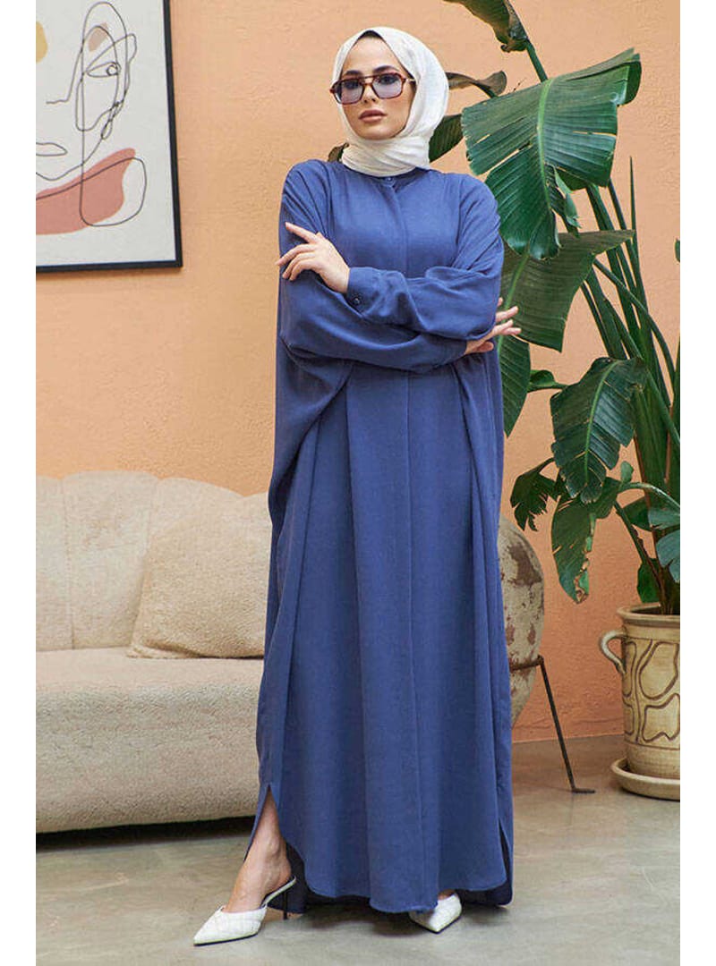 6571-Krep Abaya İndigo - Resim 2