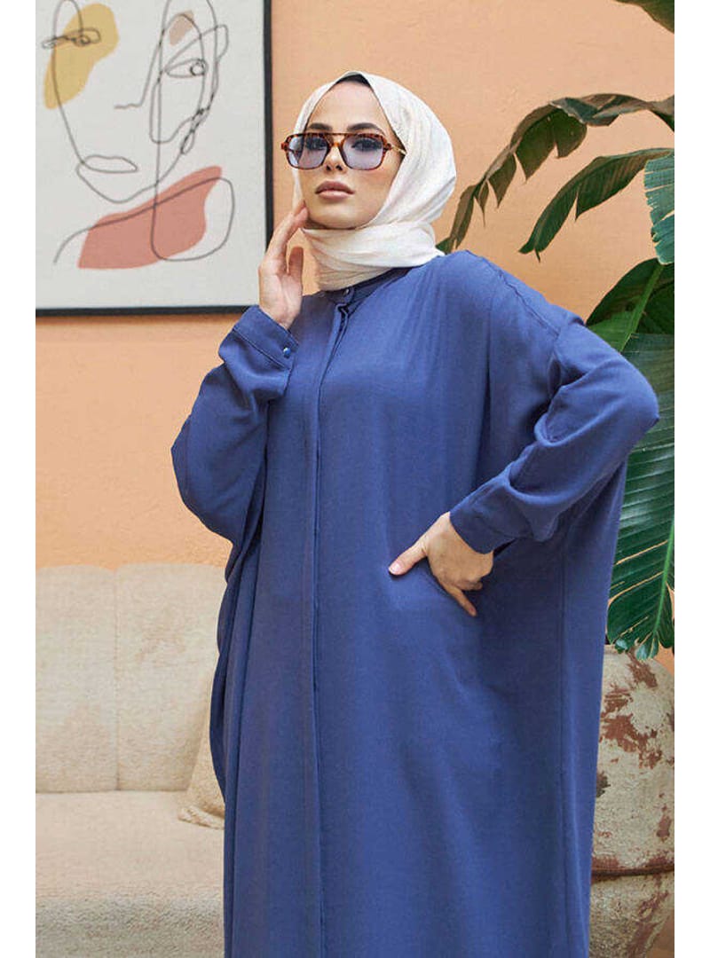 6571-Krep Abaya İndigo - Resim 3