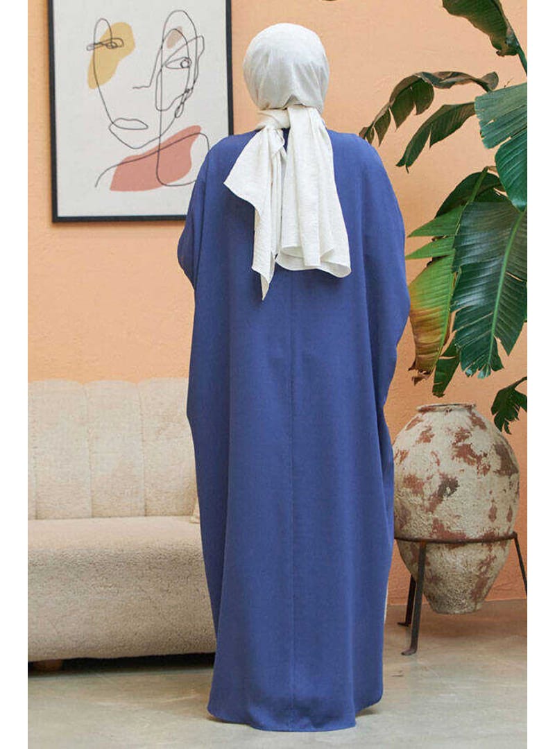 6571-Krep Abaya İndigo - Resim 4