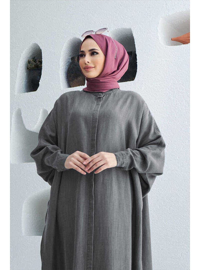 6571-Denim Tensel Abaya Gri - Resim 2