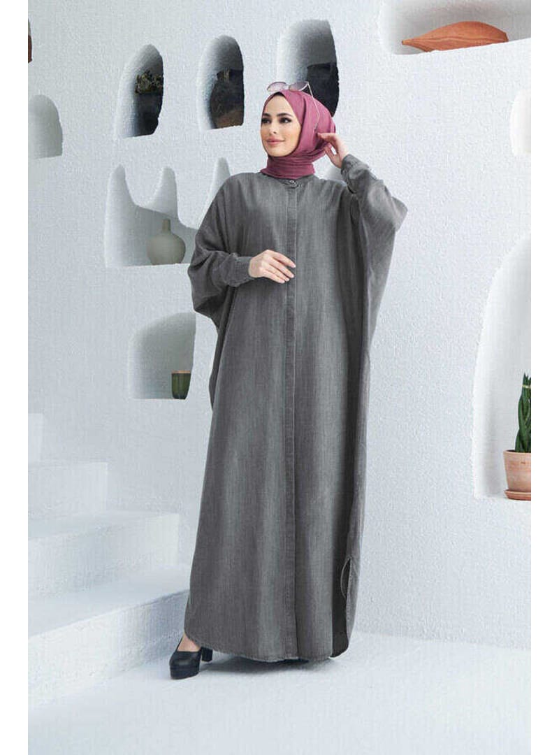 6571-Denim Tensel Abaya Gri - Resim 3