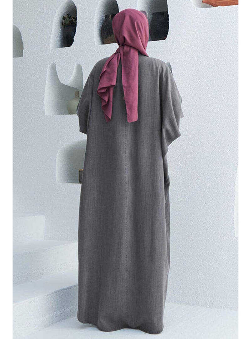 6571-Denim Tensel Abaya Gri - Resim 4