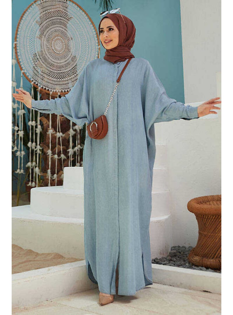 6571-Denim Tensel Abaya Mavi - Resim 2