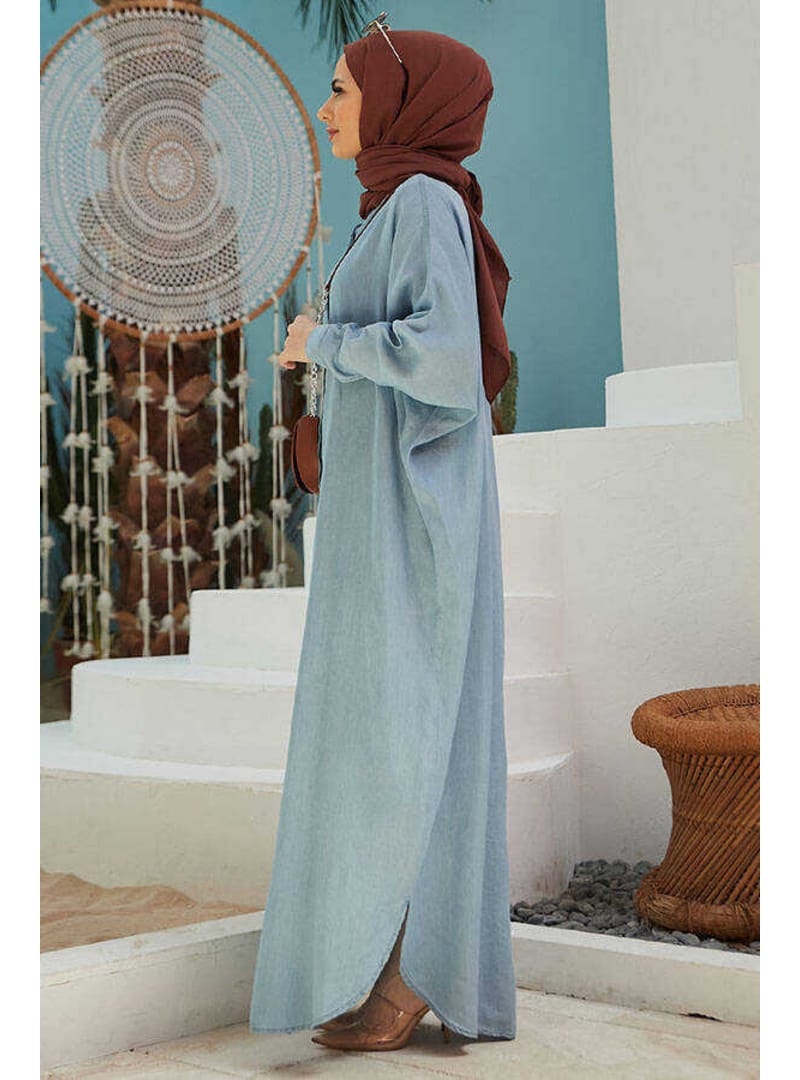 6571-Denim Tensel Abaya Mavi - Resim 3