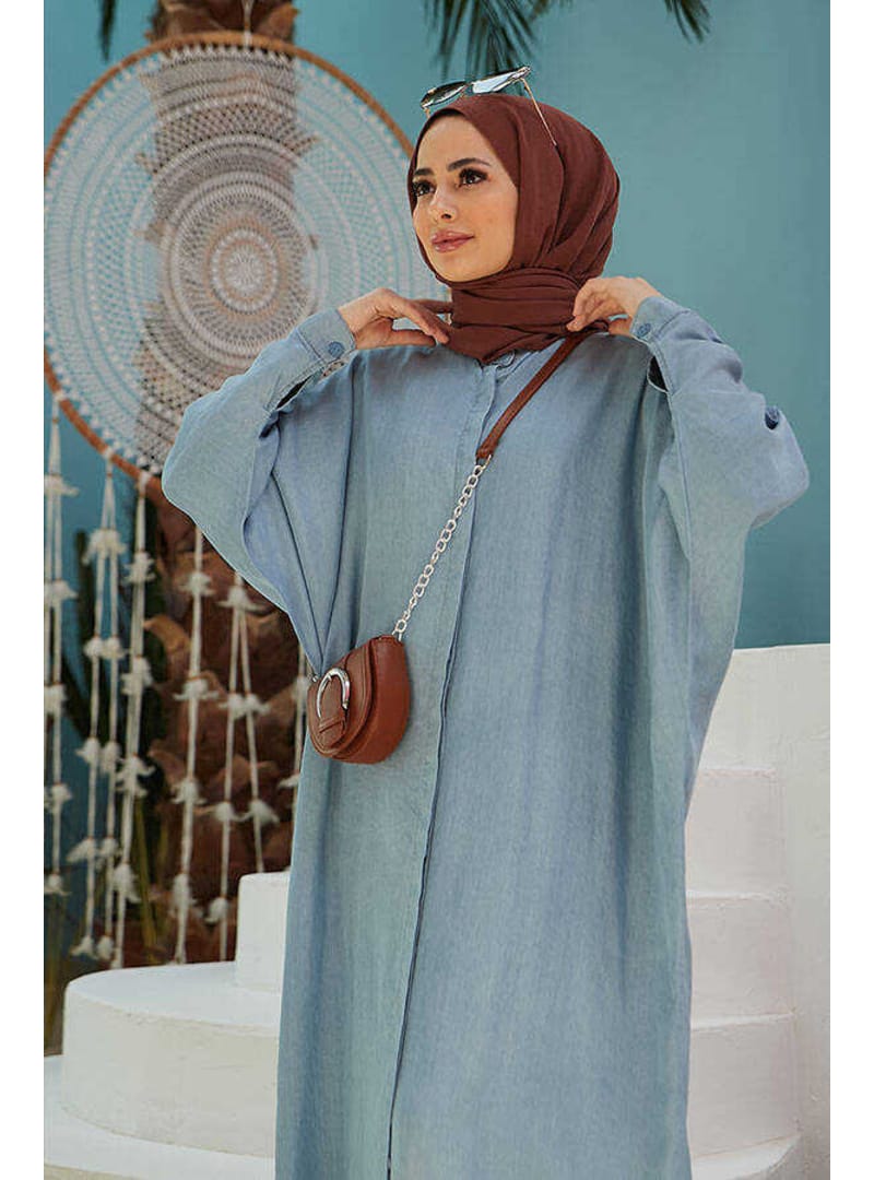 6571-Denim Tensel Abaya Mavi - Resim 4