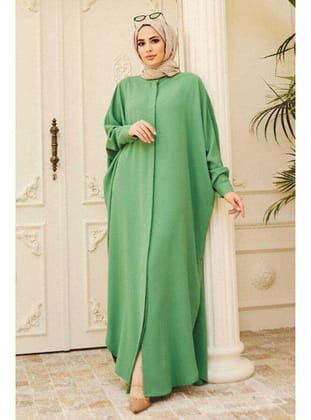 6571-Krep Abaya Açık Yeşil