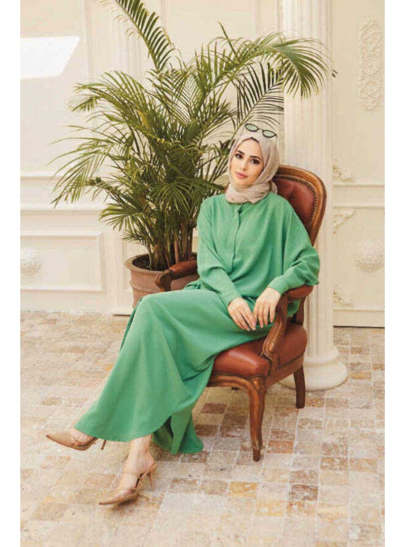 6571-Krep Abaya Açık Yeşil - Resim 2