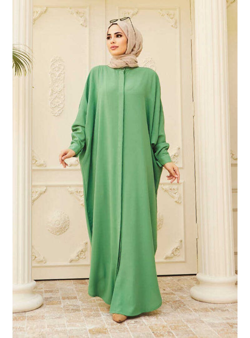 6571-Krep Abaya Açık Yeşil - Resim 3