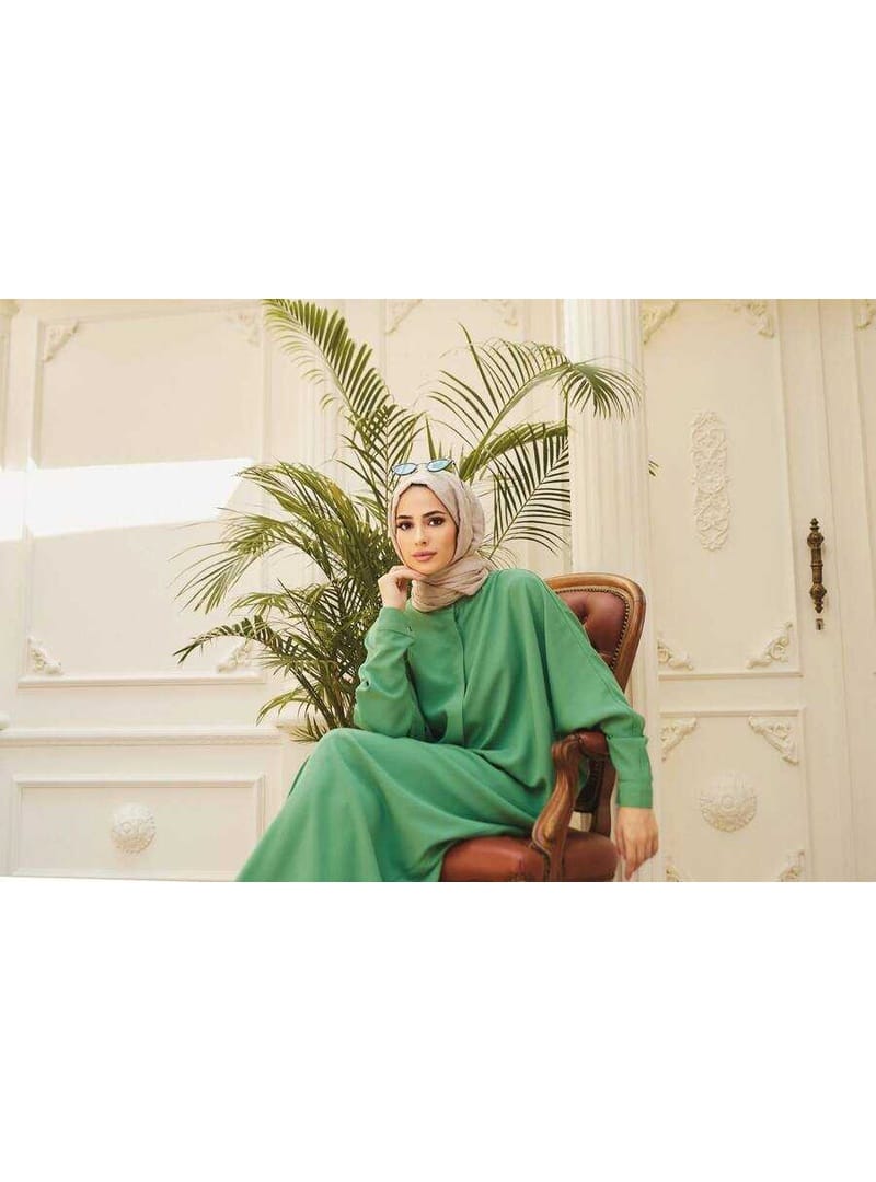 6571-Krep Abaya Açık Yeşil - Resim 4