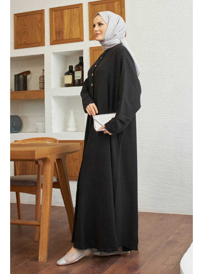6618-Modal Süs Düğmeli Abaya Siyah - Resim 2