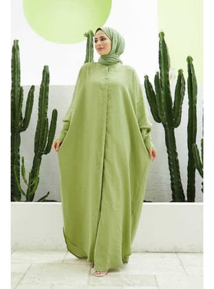 6571-Fendi Modal Abaya Fıstık Yeşili