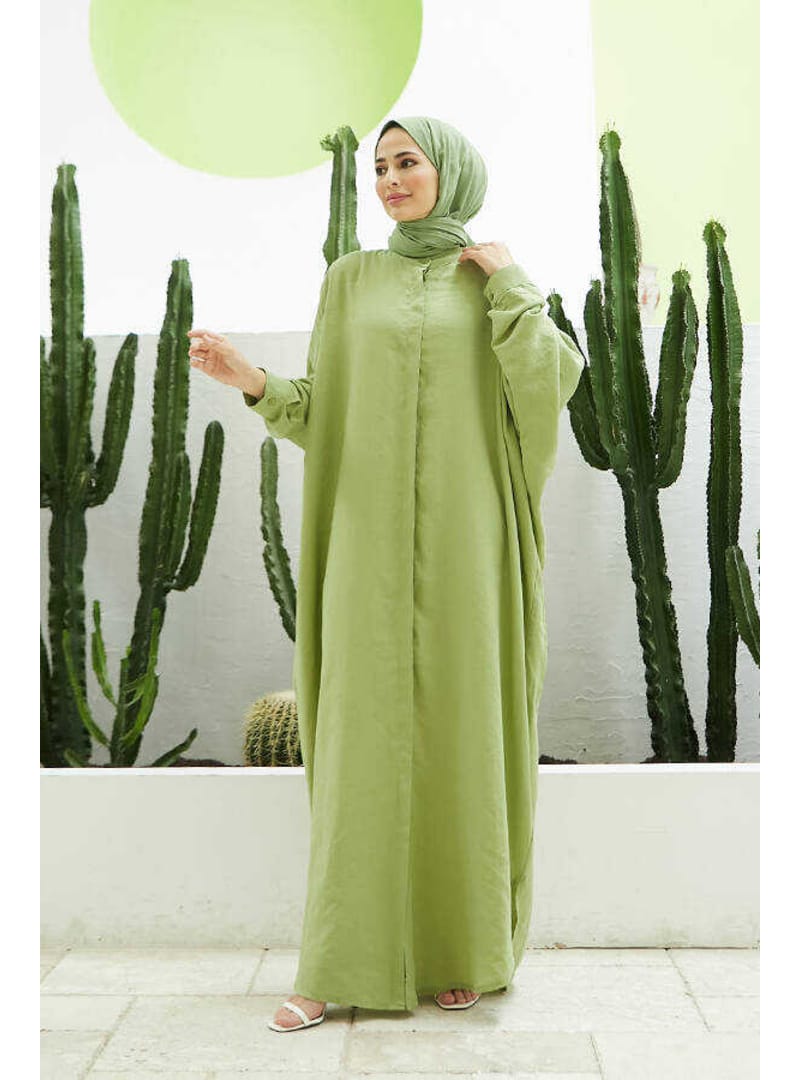 6571-Fendi Modal Abaya Fıstık Yeşili - Resim 2