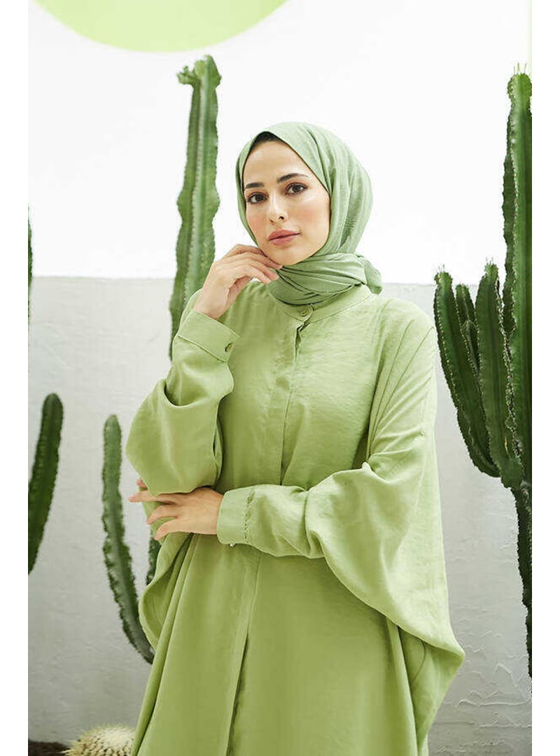 6571-Fendi Modal Abaya Fıstık Yeşili - Resim 4