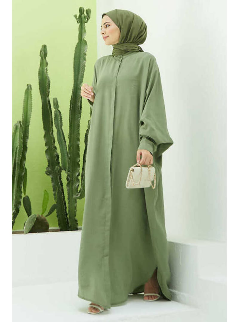6571-Fendi Modal Abaya Haki - Resim 2