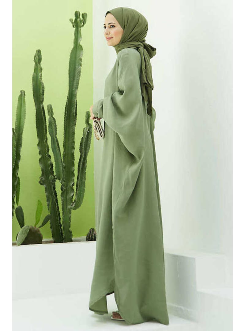 6571-Fendi Modal Abaya Haki - Resim 3
