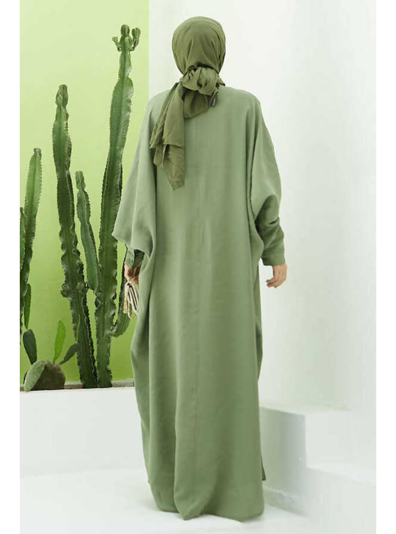 6571-Fendi Modal Abaya Haki - Resim 4