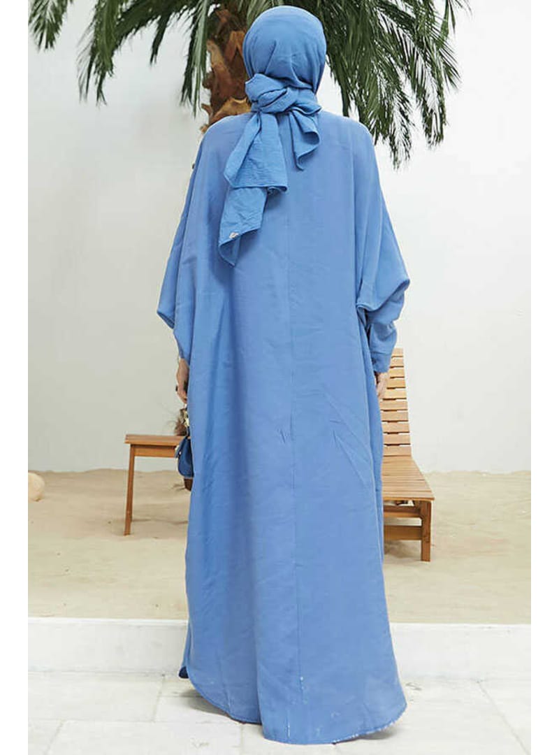 6571-Fendi Modal Abaya İndigo - Resim 4