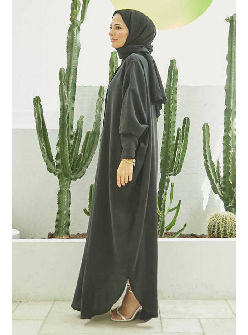 6571-Fendi Modal Abaya Siyah - Resim 2