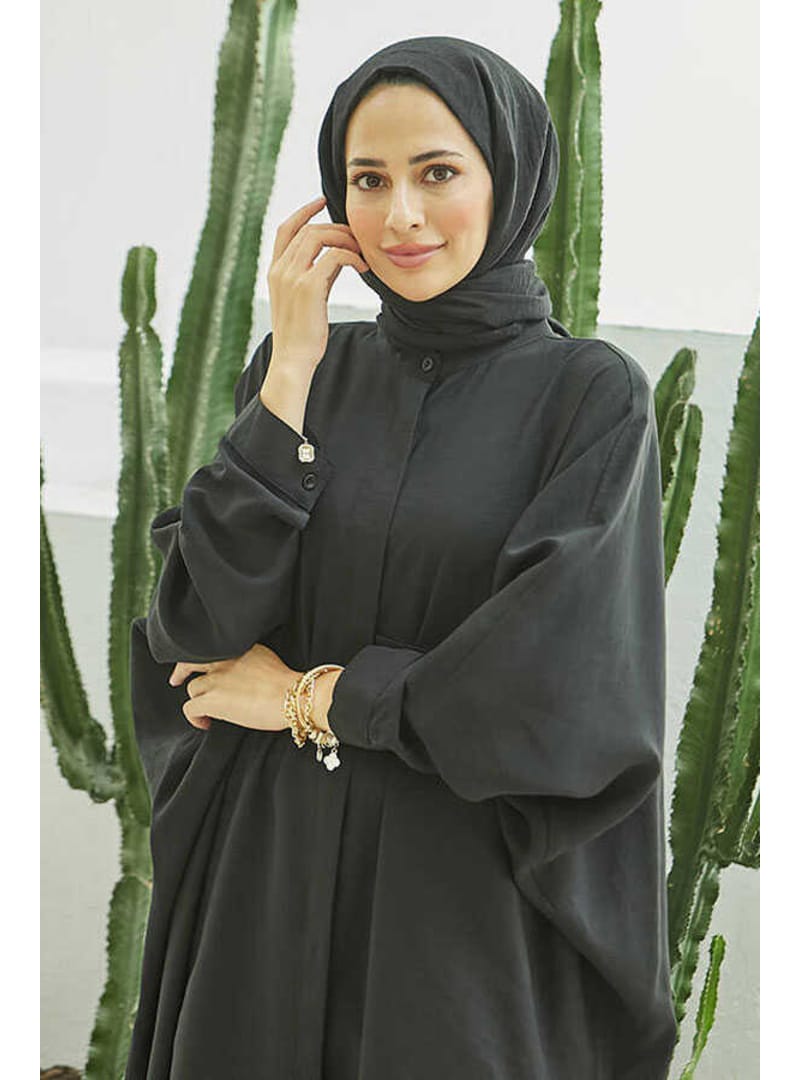 6571-Fendi Modal Abaya Siyah - Resim 3