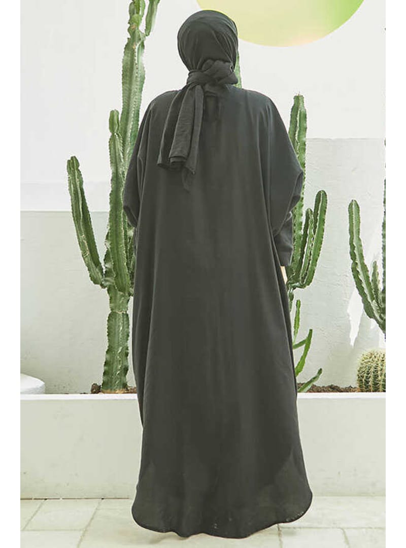 6571-Fendi Modal Abaya Siyah - Resim 4