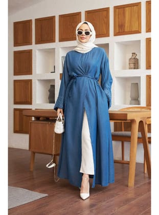 6642-Tensel Abaya Koyu Mavi