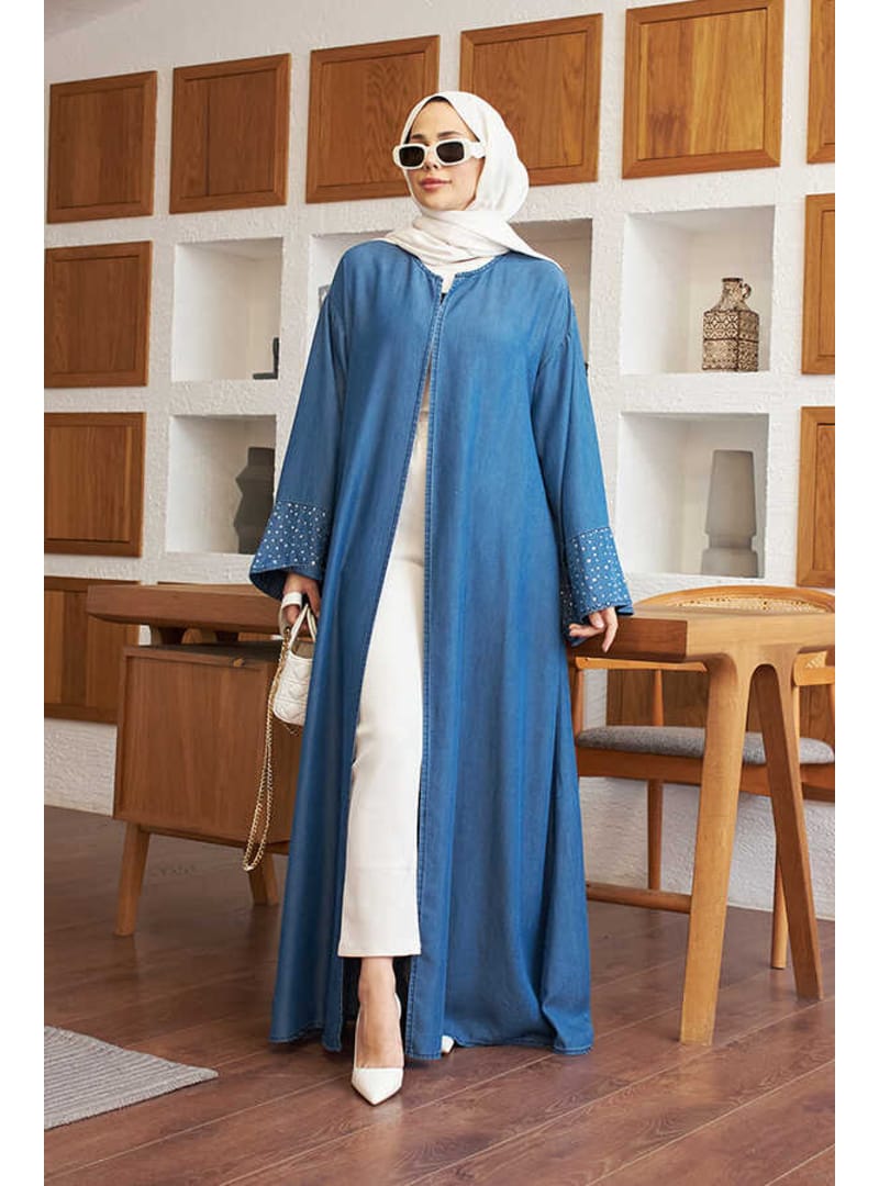 6642-Tensel Abaya Koyu Mavi - Resim 2