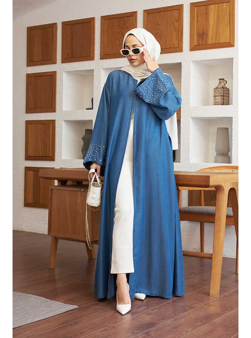 6642-Tensel Abaya Koyu Mavi - Resim 3