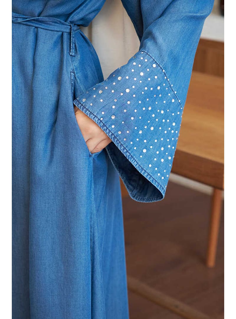 6642-Tensel Abaya Koyu Mavi - Resim 4