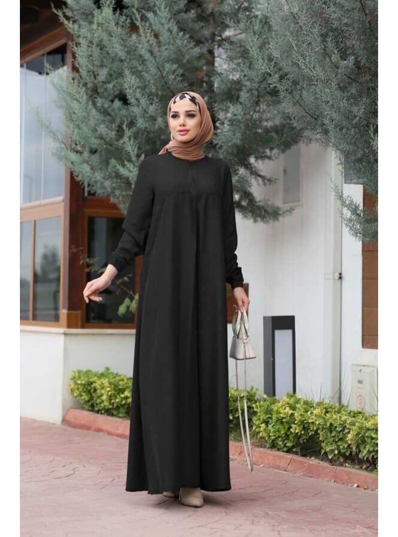 6482-DENİM ÖN TEK PİLELİ ELBİSE Siyah - Resim 2