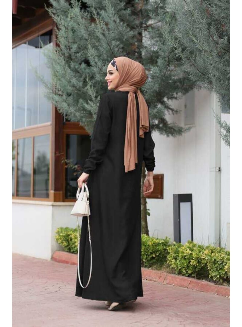 6482-DENİM ÖN TEK PİLELİ ELBİSE Siyah - Resim 3