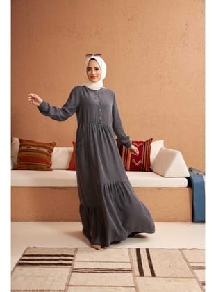 6575-Denim Tensel Elbise Gri