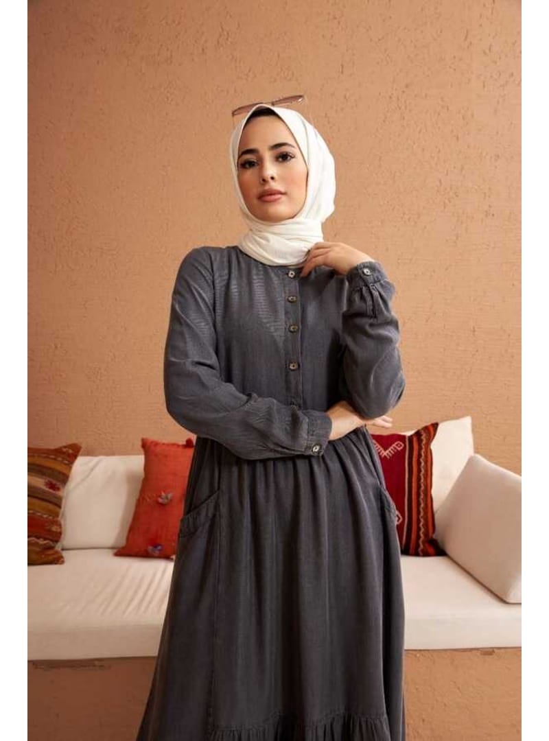 6575-Denim Tensel Elbise Gri - Resim 2