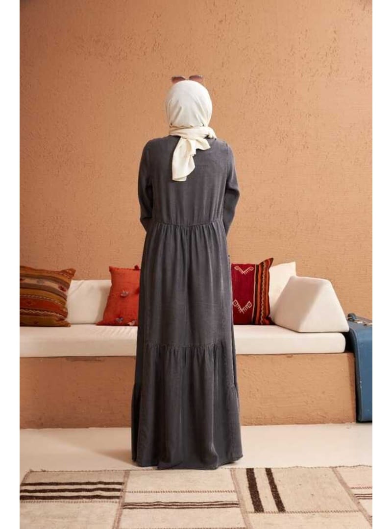 6575-Denim Tensel Elbise Gri - Resim 3
