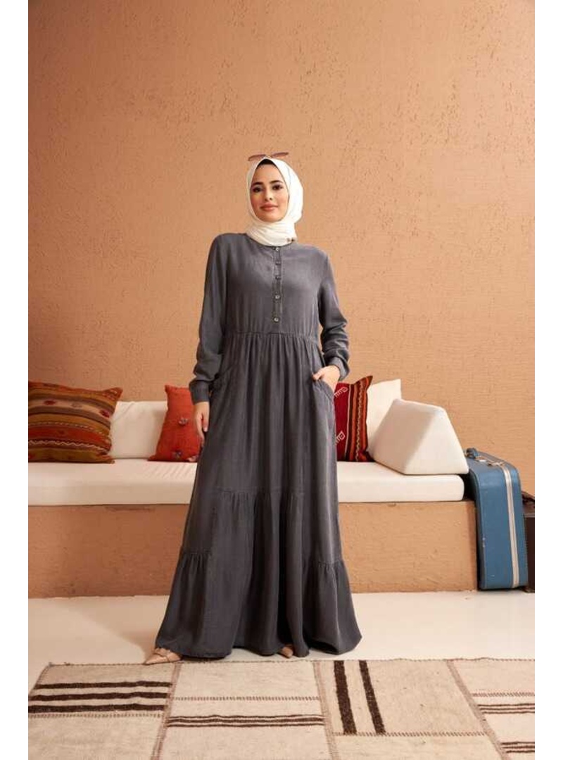 6575-Denim Tensel Elbise Gri - Resim 4