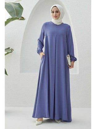 6482-ÖN TEK PİLELİ KREP ELBİSE Eflatun