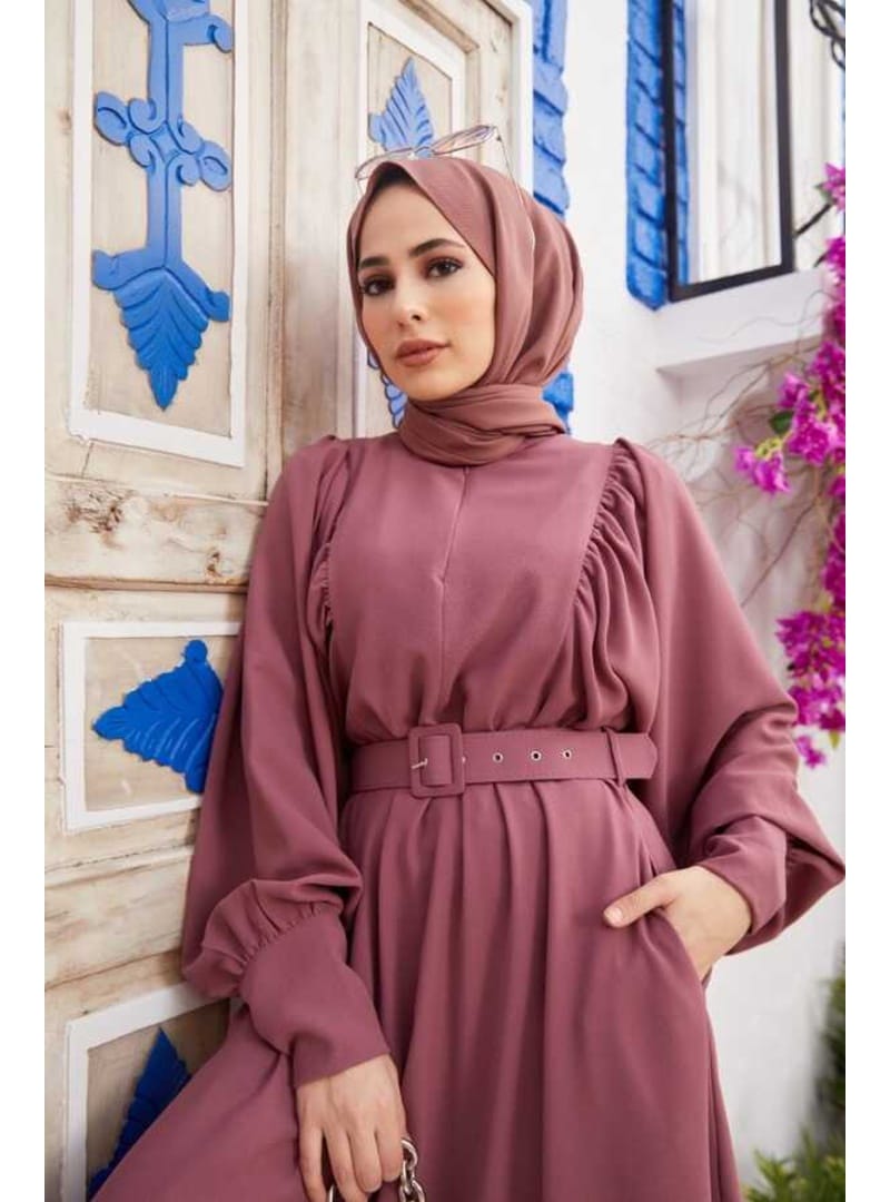 6583-Krep Elbise Gül Kurusu - Resim 2